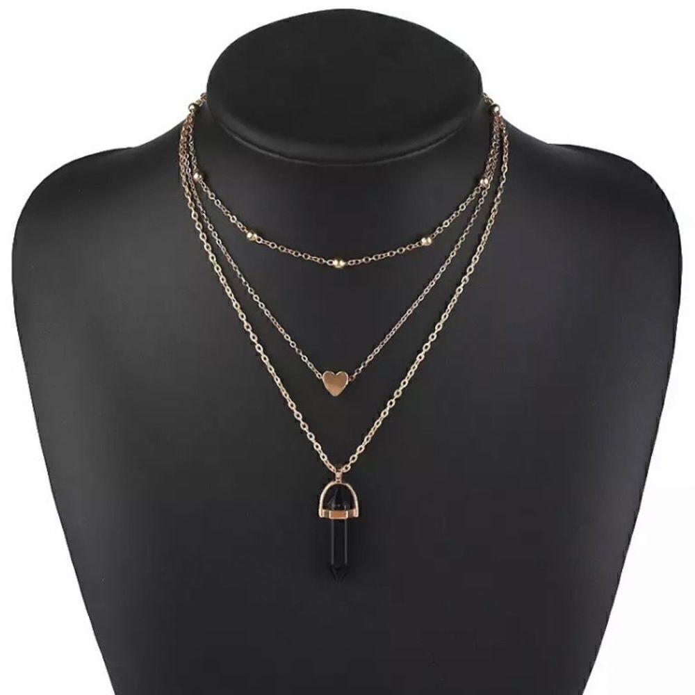 GOLDEN Layered Faux Onyx Stone Necklace